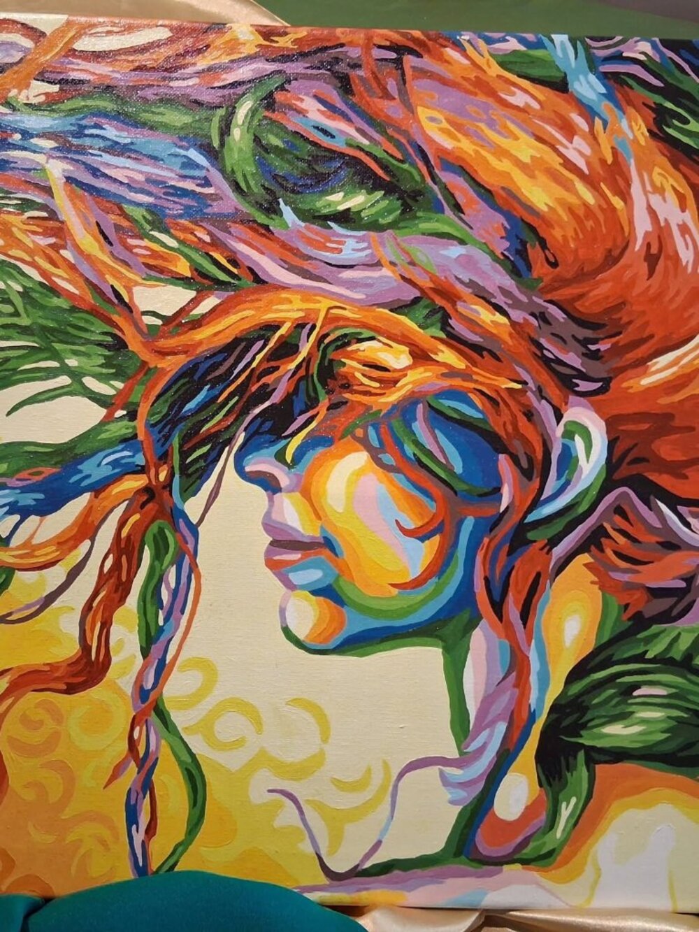 Vibrant Abstract Portrait Canvas Art Print | Colorful Flowing Hair Woman Decor